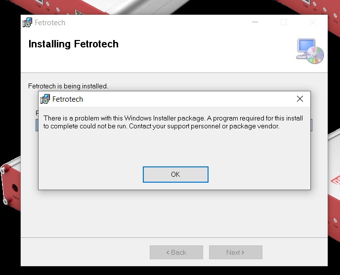 Fetrotech Tool Problem with Windows Installer Package Solution