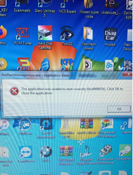FoxFlash "Application Unable to Start Correctly